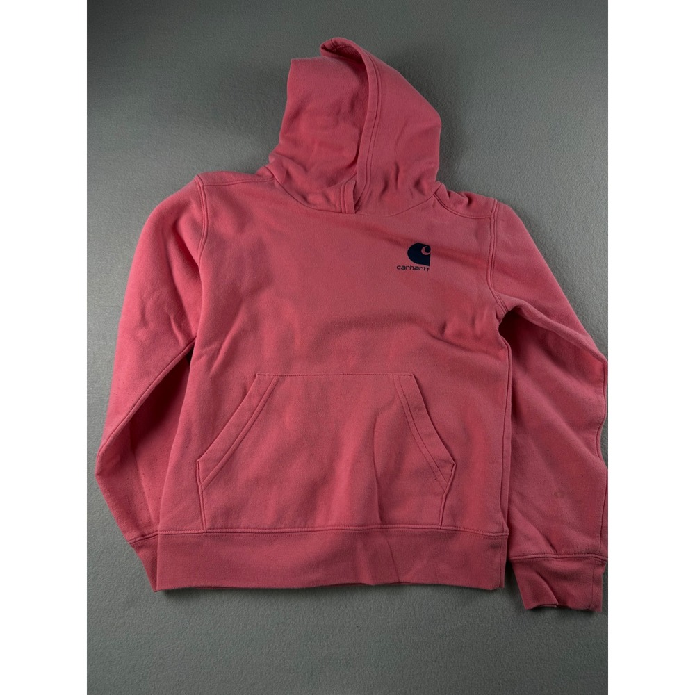 Carhartt Kids Pink Pullover Hoodie Fleece Sweatshirt Logo Size Small 8